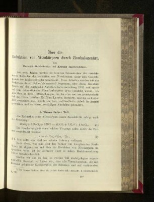 Über die Reduktion von Nitrokörpern durch Zinnhalogenüre