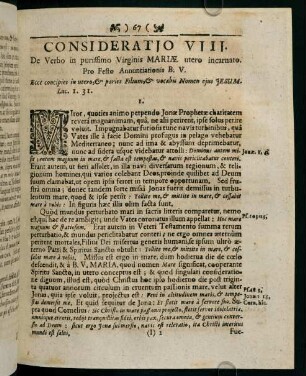 67-76, CONSIDERATIO VIII. De Verbo in purissimo Virginis MARIAE utero incarnato.