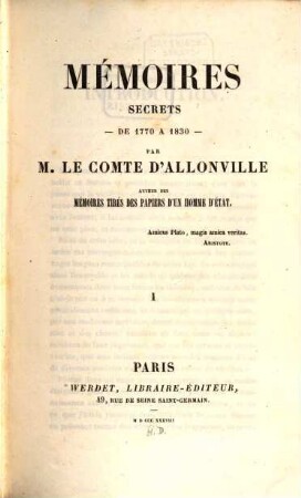 Mémoires secrets de 1770 a 1830, 1