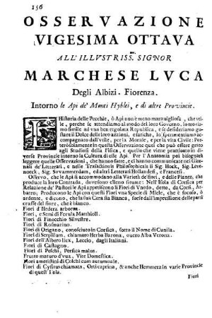 Osservazione Vigesima Ottava all'Illustriss. Sig. Marchese Luca degli Albizi ...
