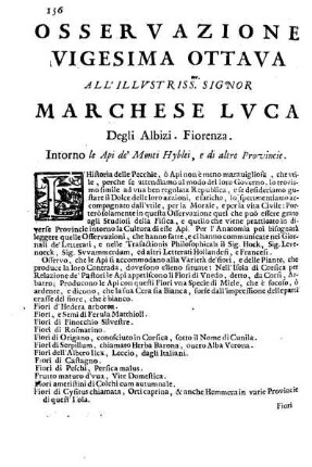 Osservazione Vigesima Ottava all'Illustriss. Sig. Marchese Luca degli Albizi ...