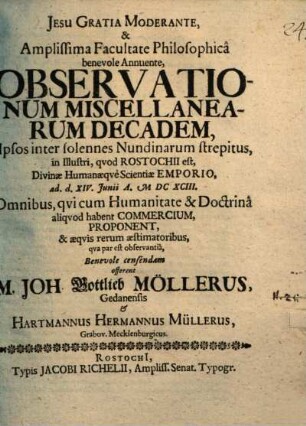 Observationum miscellanearum decadem