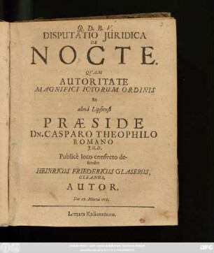 Disputatio Iuridica De Nocte