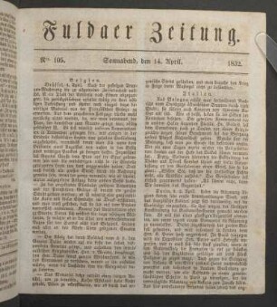 Sonnabend, den 14. April. 1832
