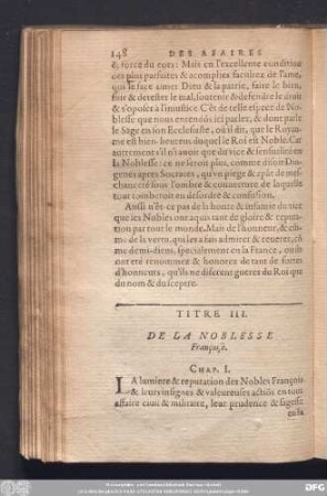 Titre III. De La Noblesse Françoise.