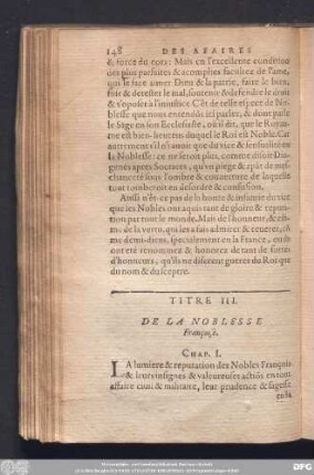 Titre III. De La Noblesse Françoise.