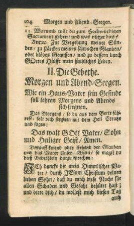 II. Die Gebethe. Morgen und Abend-Seegen.