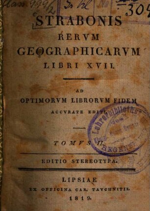 Strabonis rerum geographicarum libri XVII : ad optimorum librorum fidem accurate editi, 2