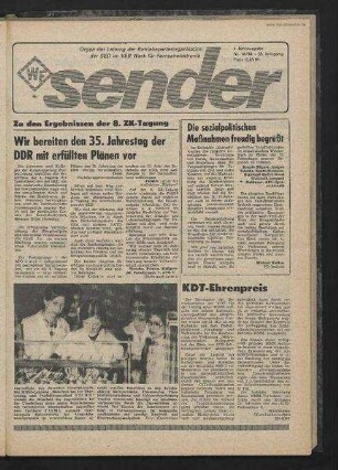 Betriebszeitung 'WF-Sender', Nr.18/1984 (1. Juniausgabe 1984)