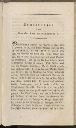 Anmerkungen zu den Gedanken über die Nachahmung [etc.]
