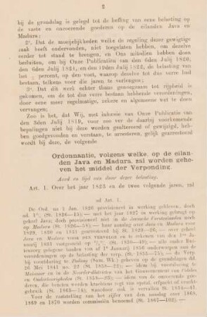 Ordonnantie, volgens welke, op de eilanden Java en Madura, zal worden geheven het middel der Verponding