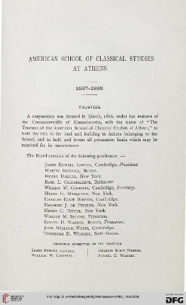 American School of Classial Studies at Athens 1887-1888