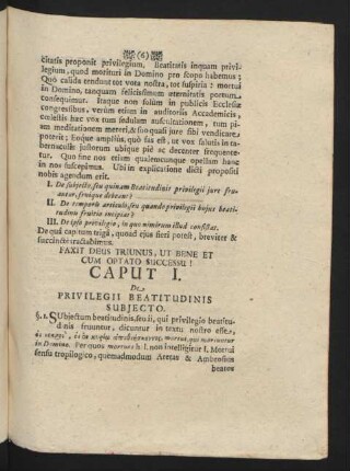 Caput I. De Privilegii Beatitudinis Subiecto.