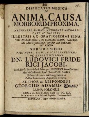 Disputatio Medica De Anima, Causa Morborum Proxima