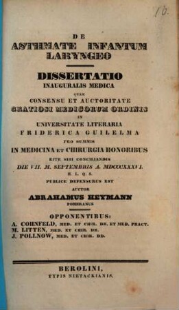 De asthmate infantum laryngeo : dissertatio inauguralis medica