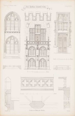 Kaufhaus Gürzenich, Köln: Ansicht, Details (aus: Atlas zur Zeitschrift für Bauwesen, hrsg. v. G. Erbkam, Jg. 12, 1862)