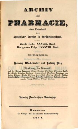 Archiv der Pharmazie : chemistry in life sciences. 38. 1844