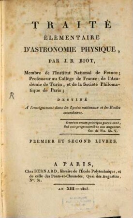 Traité élémentaire d'astronomie physique, 1