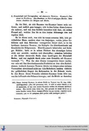 Freundschaft und Correspondenz mit Aegidius Tschudi, letzte Ansichten Religion und Kirche