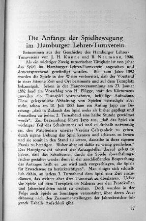 Die Anfänge der Spielbewegung im Hamburger Lehrer-Turnverein.