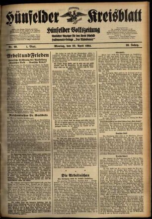 Erste Ausgabe vom Montag, den 23. April 1934.