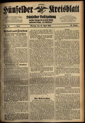 Erste Ausgabe vom Montag, den 23. April 1934.