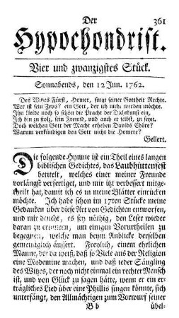 Vier und zwanzigstes Stück. Sonnabends, den 12 Jun. 1762.