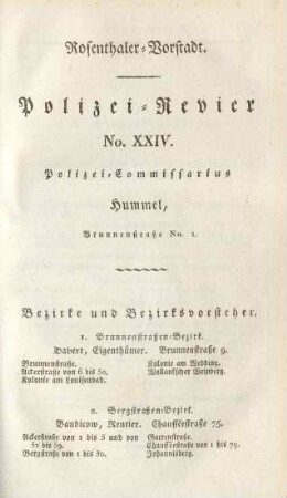 Rosenthaler-Vorstadt. Polizei-Revier No. XXIV