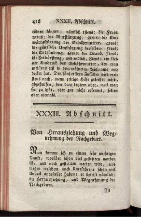 XXXIII. Abschnitt. Von Herausziehung und Wegnehmung der Nachgeburt.