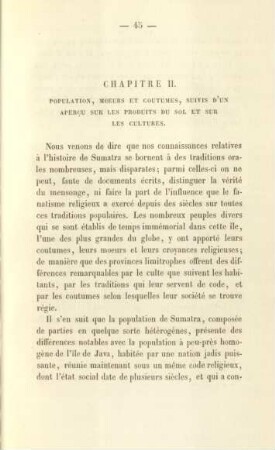 Chapitre II. Populations, moeurs et coutumes, suivis d'un apercu sur les produits du sol et sur les cultures