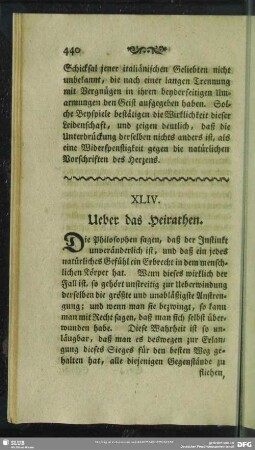 XLIV. Ueber das Heirathen