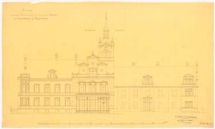 Herrenhaus, Gießmannsdorf Umbau und Erweiterung - 1. Projekt: AufrissVorderansicht (Südseite), Maßstabsleiste (Fuß)