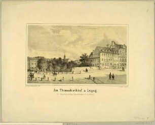 Die Promenade im Westen von Leipzig am Thomaskirchhof mit Superintendentur und Küsterei, Erinnerungsblatt an den Superintendenten Christian Gottlob Großmann (1783-1857)