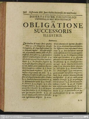 Dissertatio XIII. Iuris Publici Universalis Nec Non Feudalis De Obligatione Successoris Illustris