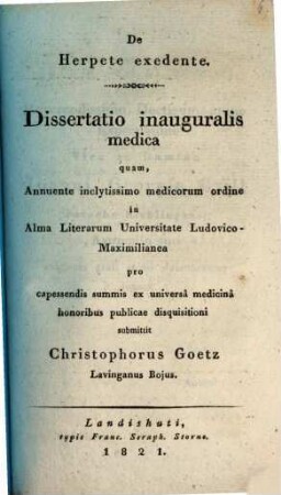 De Herpete Exedente : Dissertatio inauguralis medica