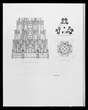 Straßburg, 1. Detail des Turmhelmes, 2. Grundriss des Treppenturmes, 3. Grundriss des Helmes