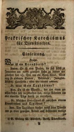 Praktischer Katechismus für Dienstbothen, Handwerker und Taglöhner