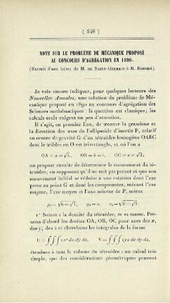 Note sur le problème de mécanique proposé au concours d'agrégation en 1890. (Extrait d'une lettre de M. De Saint-Germain à M. Rouché).