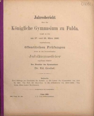 1885: Jahresbericht über das Königliche Gymnasium zu Fulda