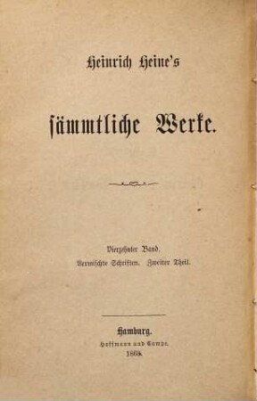 H. Heines sämmtliche Werke, 14. Vermischte Schriften; 2
