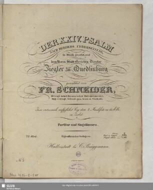 Der XXIV Psalm nach Herders Uebersetzung : 72tes Werk