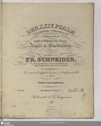 Der XXIV Psalm nach Herders Uebersetzung : 72tes Werk