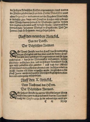 Auff den neunden Artickel.