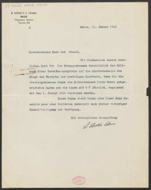Brief an Karl Klindworth : 11.01.1912