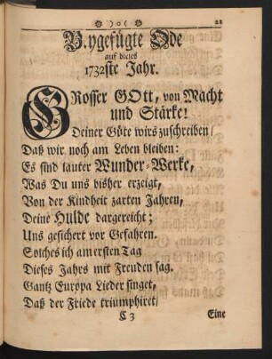 Beygefügte Ode auf dieses 1732ste Jahr.