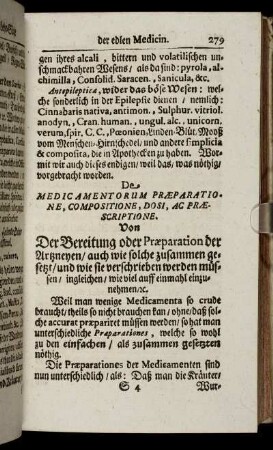 De Medicamentorum Præparatione, Compositione, Dosi, ac Præscriptione.