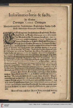 Informatio Iuris & facti, in Sachen Oettingen contra Oettingen