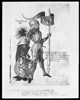 Das Wappenbuch Konrads von Grünenberg, Ritters und Bürgers zu Konstanz — 'Der erst Hertzog Josue' mit Wappen, Folio 85