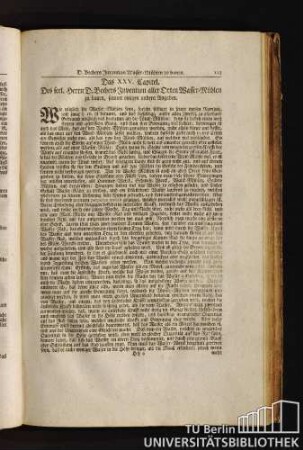 Das XXV. Capitel. Des seel. Herrn D. Bechers Invention aller Orten Wasser-Mühlen zu bauen, sammt einigen andern Angaben.