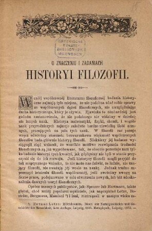 O znaczenin i zadaniach historyi filozofii
